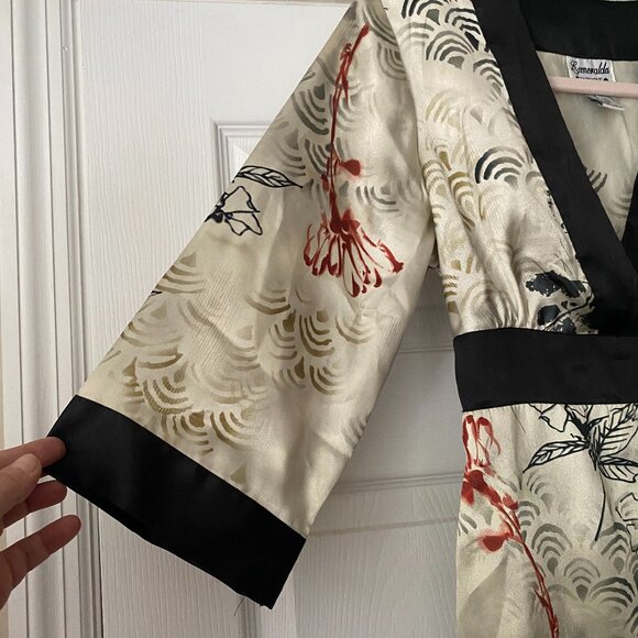 ESMERALDA Gold satin Japanese Oysho geisha belted Kimono Y2K Blouse *SMALL* - Picture 2 of 5